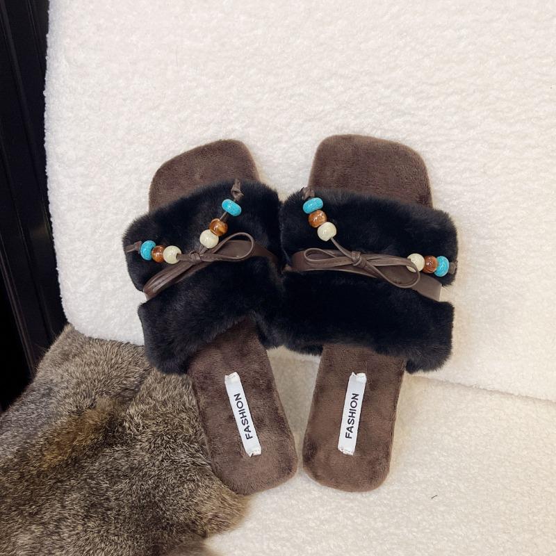 Flat Tassel Slip Slippers 2025 Autumn Winter New Comfortable Fashion Warm Wool Shoes Women