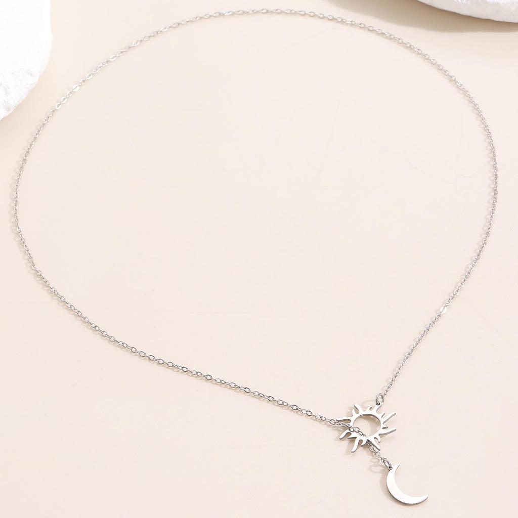 Stainless Steel Adjustable Double Layer Sun & Moon Pendant Necklace - Light Luxury Style