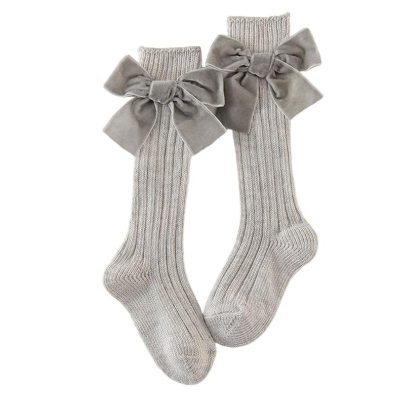 1 Paar Süße Baumwoll-Wadenlange Socken Mit Schleifenmuster-Design Für Kleine Mädchen Alltagsparty