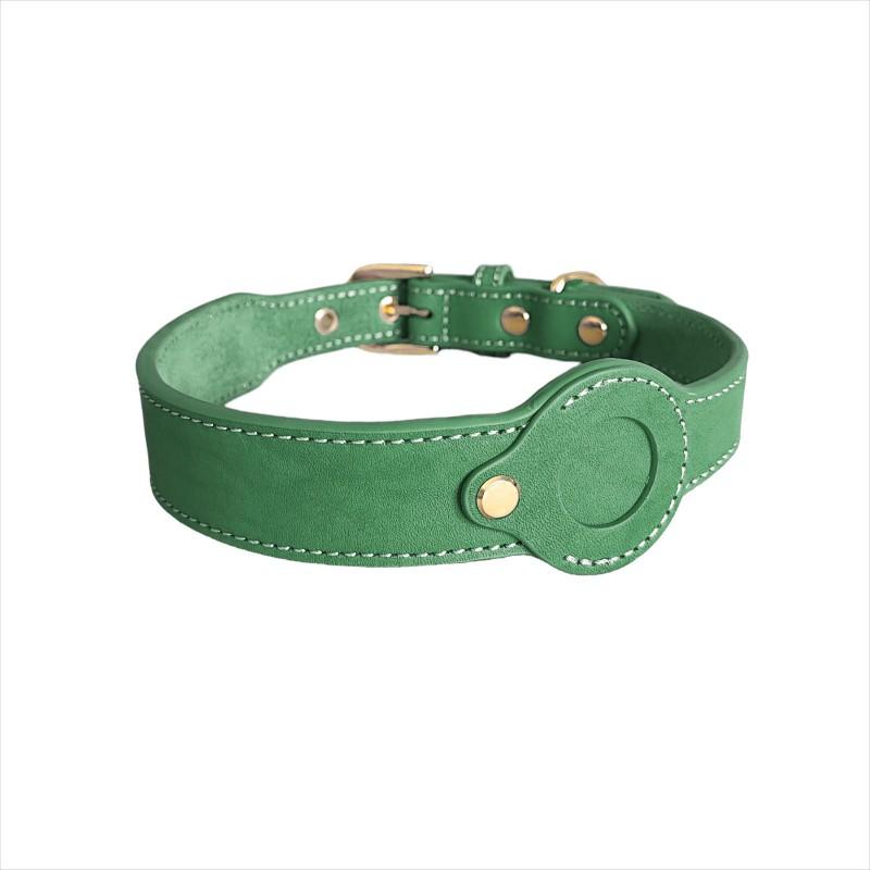 Genuine Leather Dog Collar With AirTag Holder Full Grain Removable Screw S/M Sizes