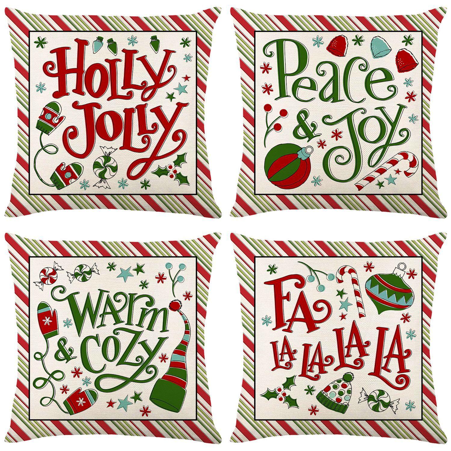 

Christmas Stripe Pillow Cover Letter Printed Linen Home Living Room Sofa Cushion Cover Pillow Cover 45*45cm JYM184-1