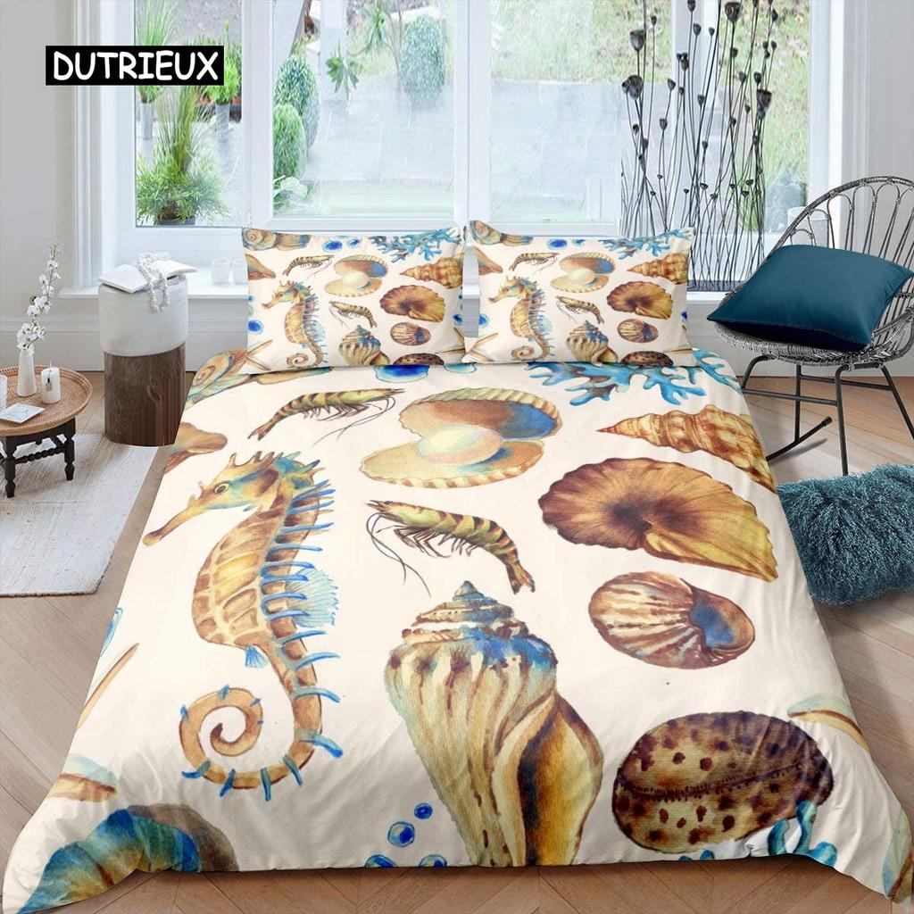 Comforter Shell Hawaii Tropical Landscape Shell Bedding Set Marine Life Theme Suitable For Children Adult Bedding