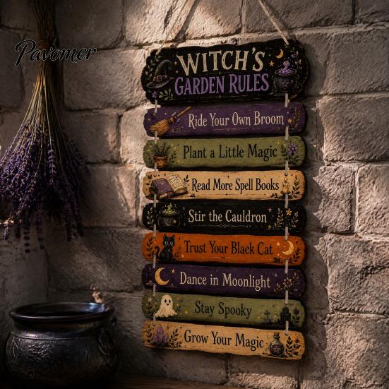 Retro dýňová nástěnná dekorace, Věšací cedule s podzimními pravidly čarodějnice, Vintage dřevěná rustikální řemeslná práce pro Halloween, Farmářské umění pro venkovní verandu, dvorek, Domovní dveřní cedule