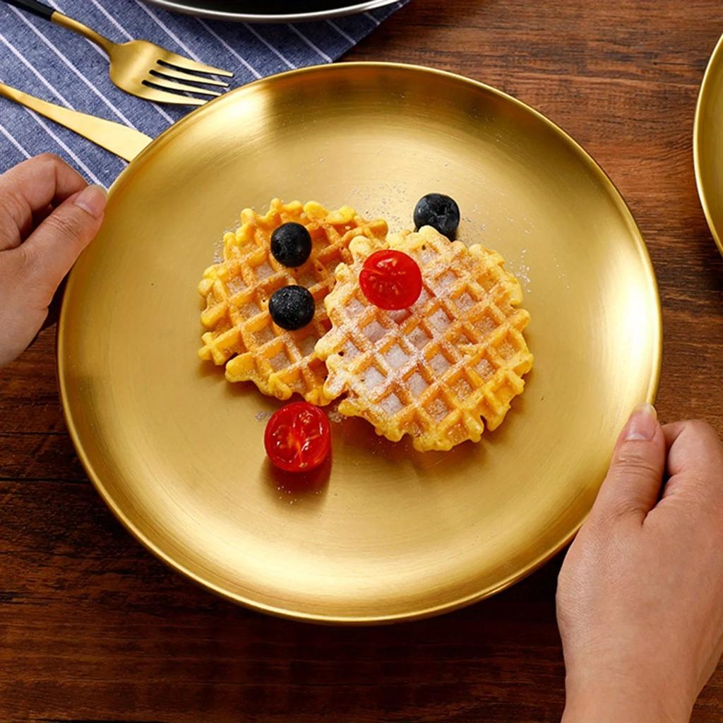 14/17/20/23/26/30CM Stainless Steel Bone Spitting Dish Gold Silver Shallow Tray Metal Dining Disc Round Plate Dessert Tableware