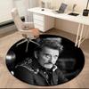 1pc Black and White Retro Johnny Hallyday Round Carpet Painted Printed Circular Carpet, Home Door Mat, Outdoor Travel Protection Carpet