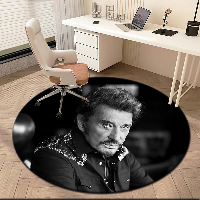 1pc Black and White Retro Johnny Hallyday Round Carpet Painted Printed Circular Carpet, Home Door Mat, Outdoor Travel Protection Carpet