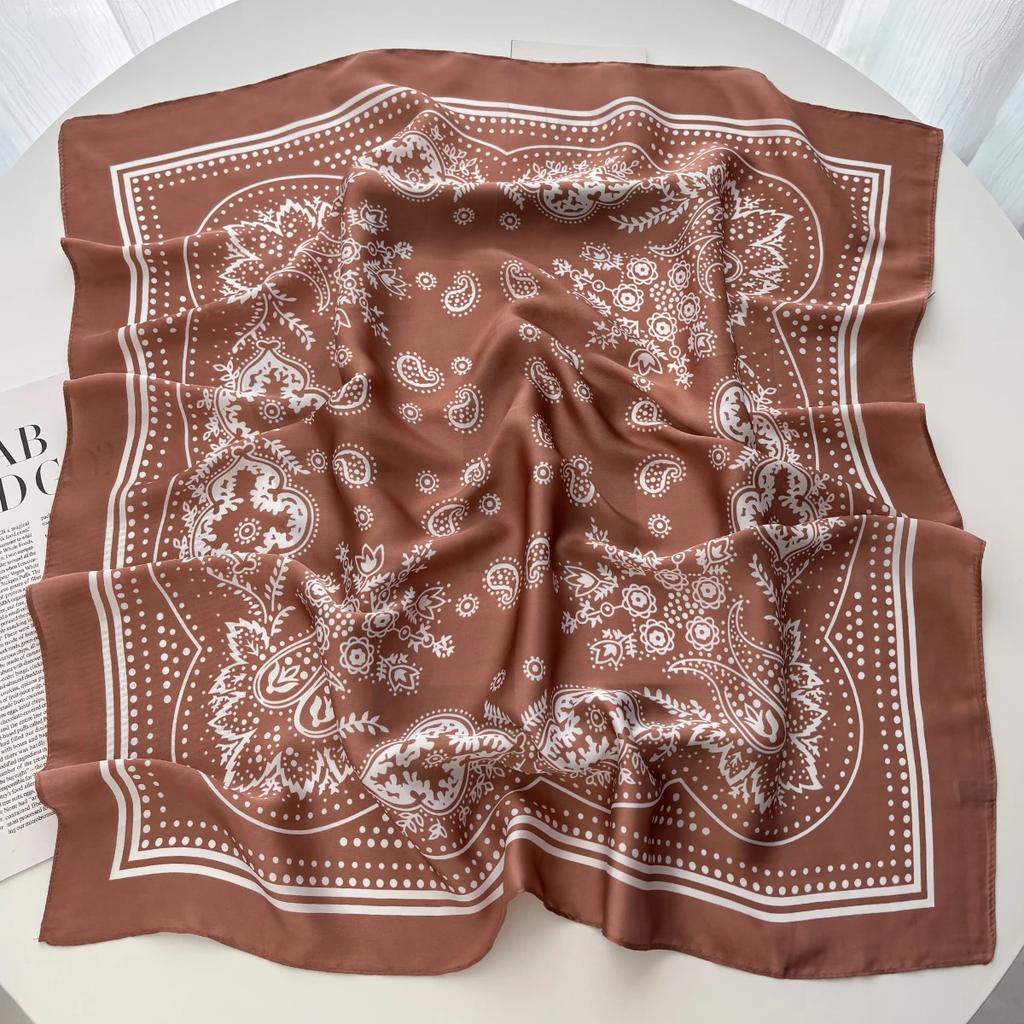 New Elegant Orchid Print Shawl Square Scarf for Women Soft Satin Neckerchief Female Hair Bands Ribbon Headband Bandana