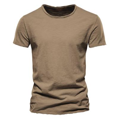 T-shirt a maniche corte con scollo a O in cotone con nodo di bambù tinta unita da uomo estivo Abbigliamento da uomo in puro cotone