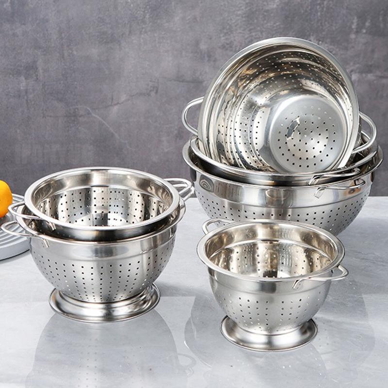 18/30cm Küchen-Spül-Sieb Schüssel Mehrzweck-Abtropfkorb Edelstahlgriff Obstsieb Salat Gemüse Durchschlag