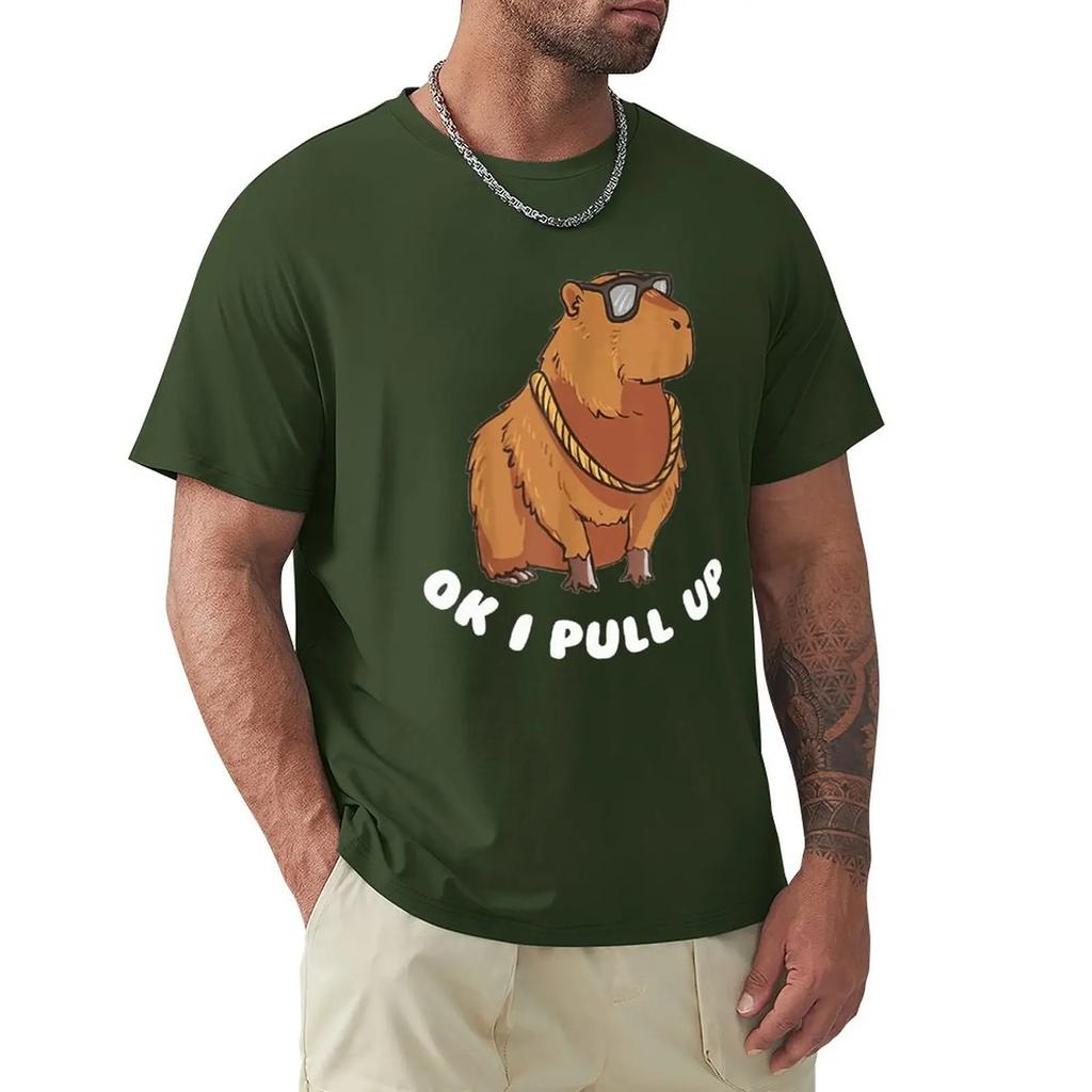 Capybara Glasses Ok I Pull Up Funny Cute Animal T Shirts Cartoon Graphic TShirts Cool Short Sleeve Clothing Streetwear T-Shirts