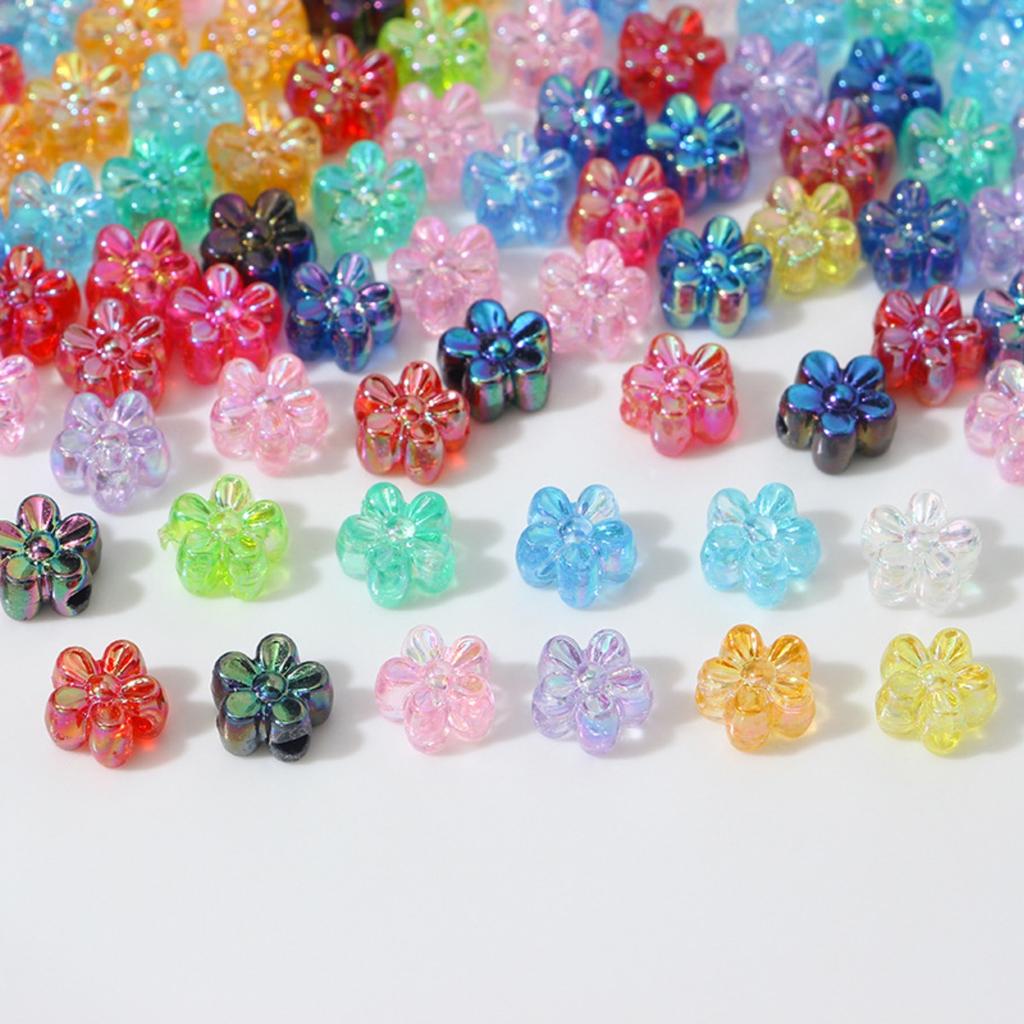 ZW08 ABCai 100pcs 7mm Plating Color Acrylic Flower Charm Beads Tiny Mix Shiny Spacer Bead Jewelry Making Diy Bracelet Material