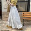 DIMANAF 2025 Sommer Damen Röcke Vintage Elastisch Weiß Plissiert Elegant Lange Röcke Neu Spitze Hohe Taille