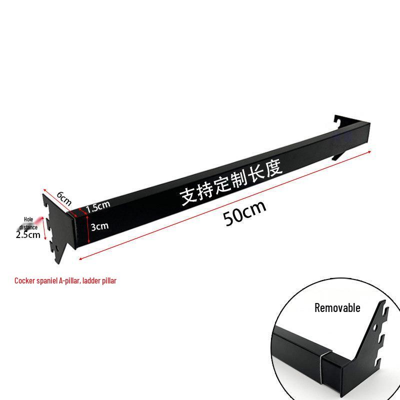 

Black and White Stainless Steel Display Rack with Side Hanging Hooks and Shelf Brackets