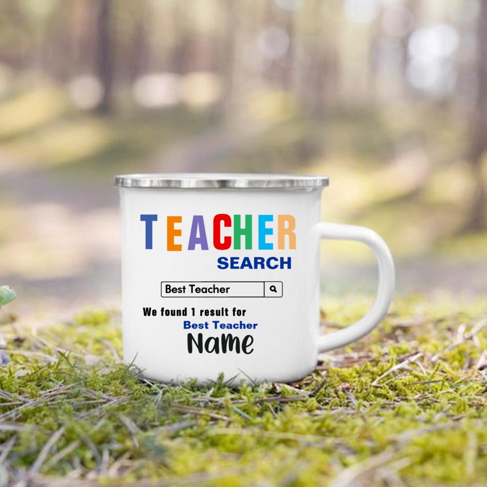Personlised Mug Teachers Change The World Print Coffee Cups Custom Name Drinks Enamel Cup Teacher's Day Thanks Gift for Teacher