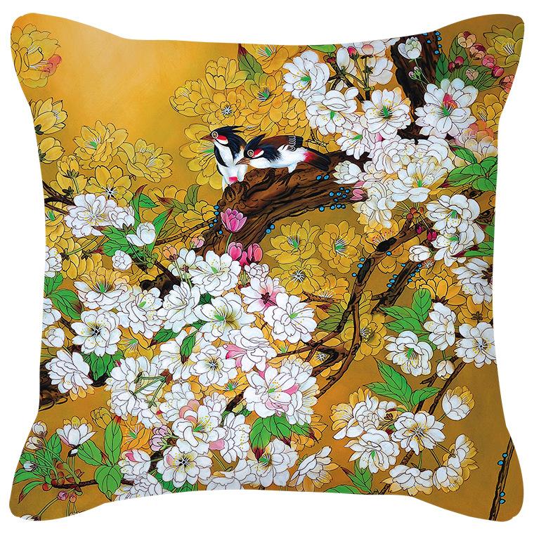 Plum Blossom Cushion Flamingo Birds Cherry Pillow for Home Chair Sofa Decoration Yellow Pillowcases