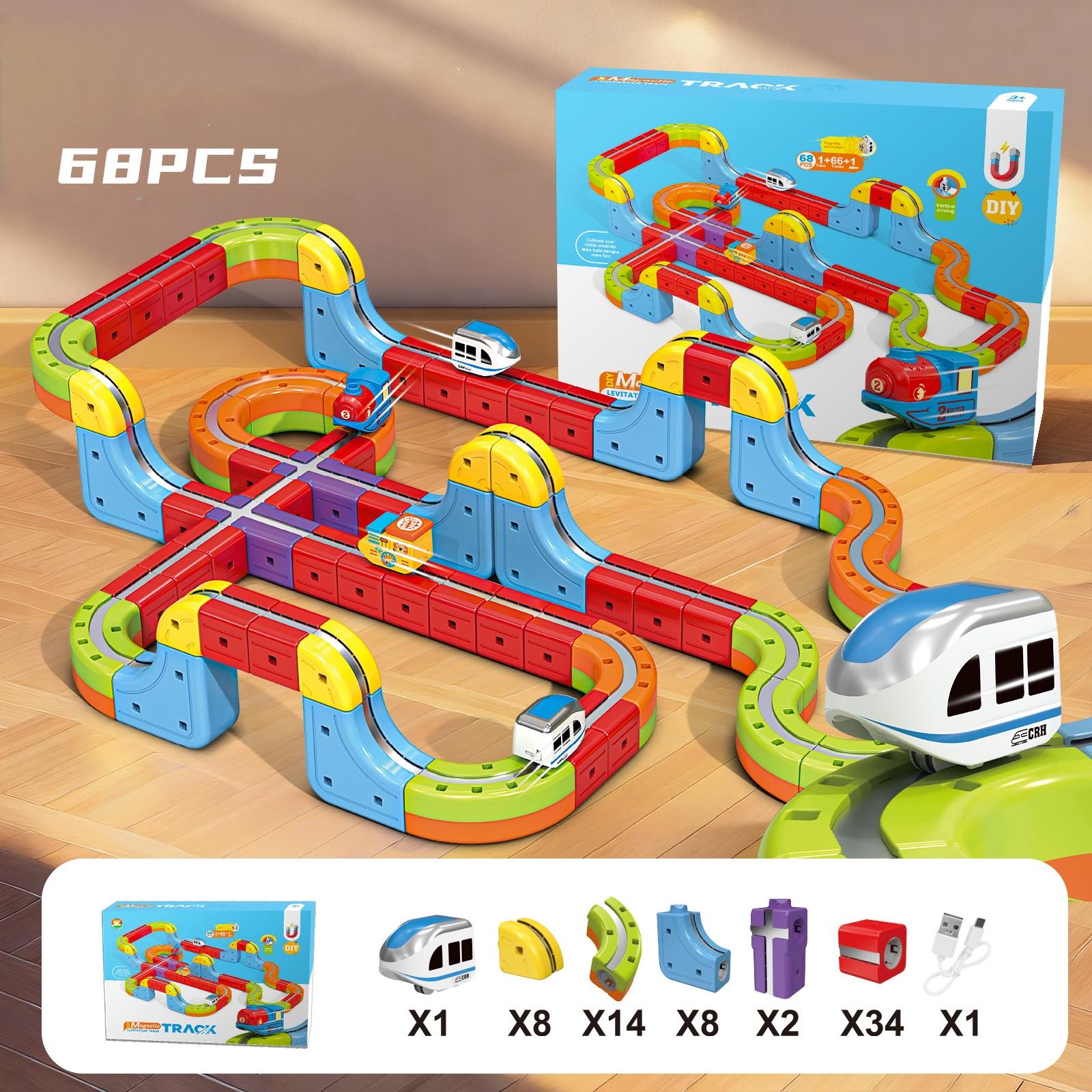 

Magnetic Klick Rail Electric Train Set Flexible 3D Gravity-Defying Race Track Motorized Car Building Kit for Kids Education Toy 68pcs