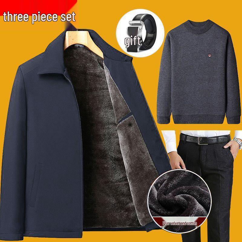 Dad's Autumn/Winter Cotton Jacket for Elderly Men (50-70) with Velvet Lining