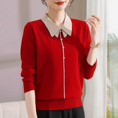 Mutter Herbst Strickpullover Unterteil Westlicher Stil Revers Neues Oberteil Mittelalte und ältere Damenpullover Tragen T-Shirt.