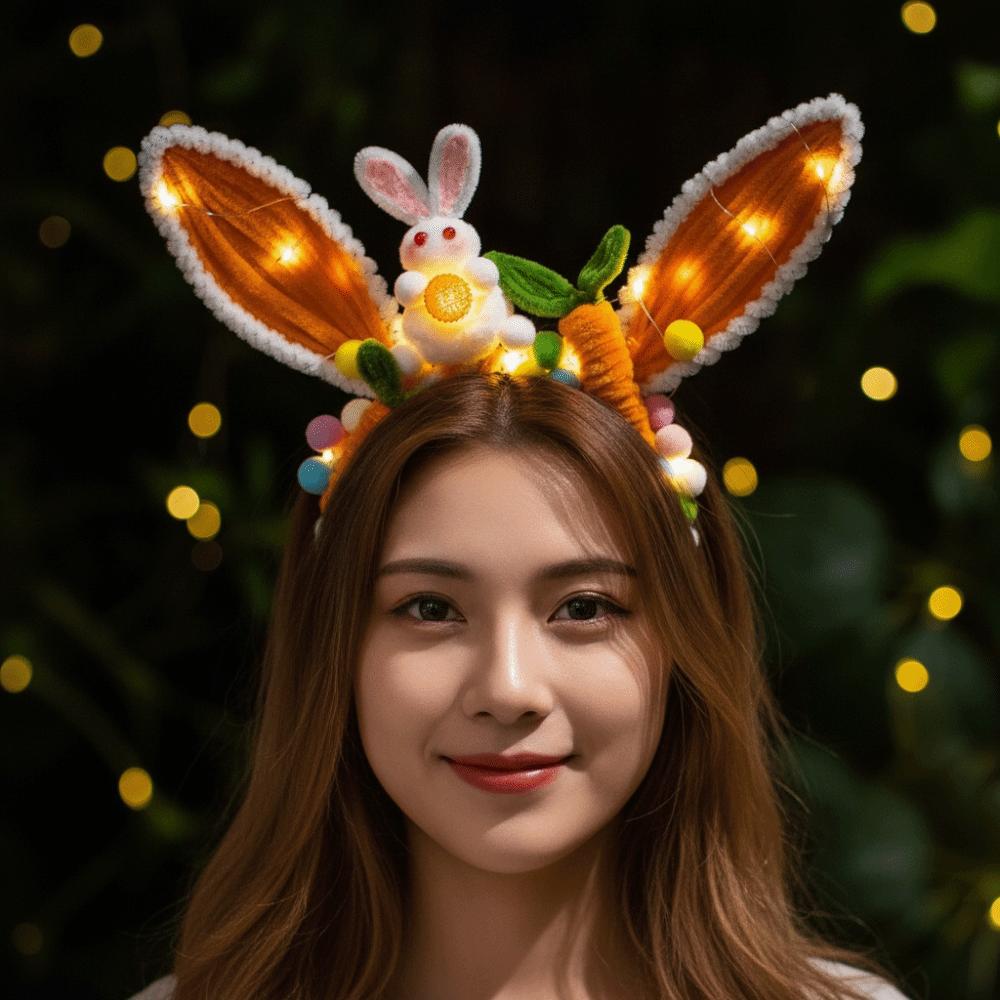 Luminous Rabbit Hair Hoop Handmade Glowing Headwear Bunny Headband Children Gift