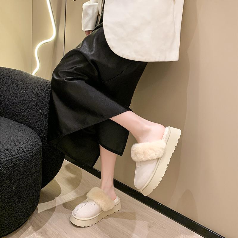 Processing custom winter half-drag thick-soled velvet fur integrated non-slip thick-soled comfortable warm cotton shoes boots women's shoes