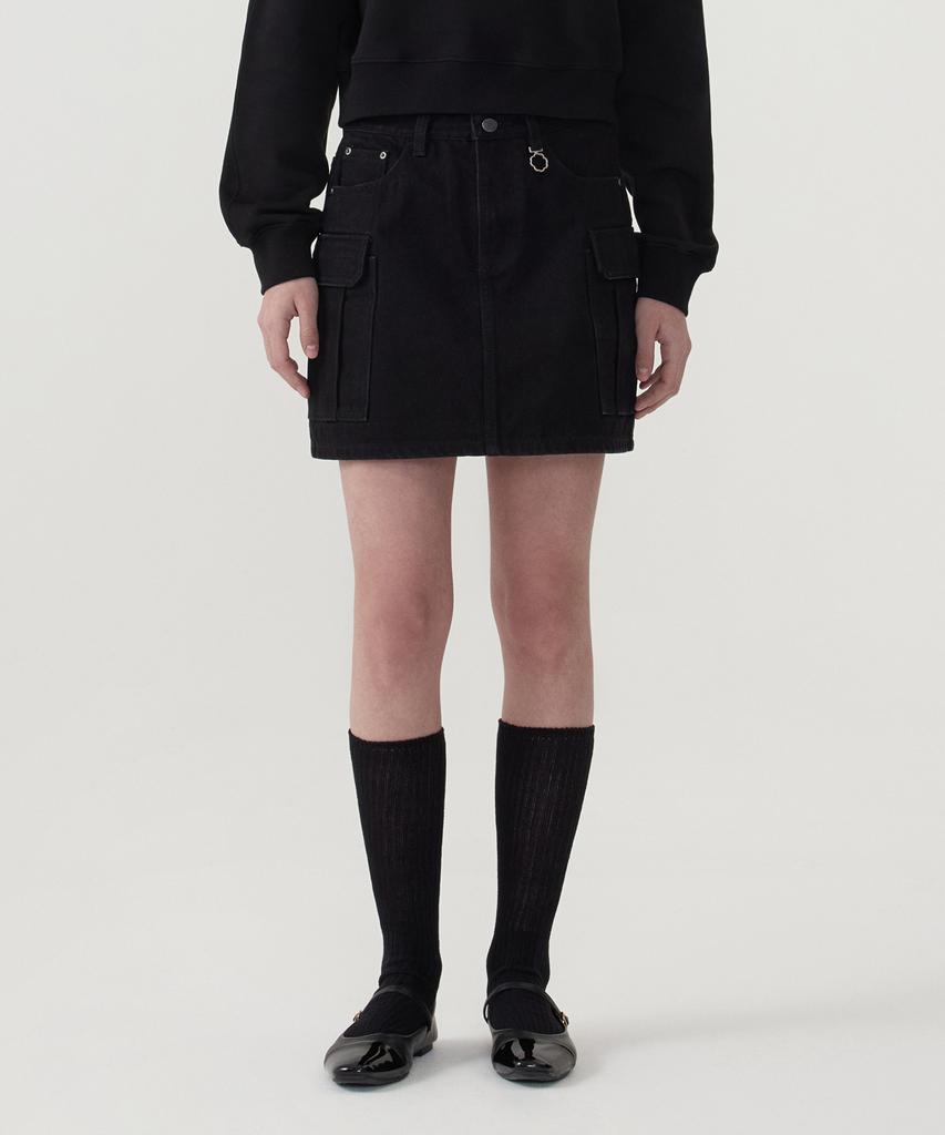 COVERNAT WOMAN Cargo Denim Mini Skirt Black