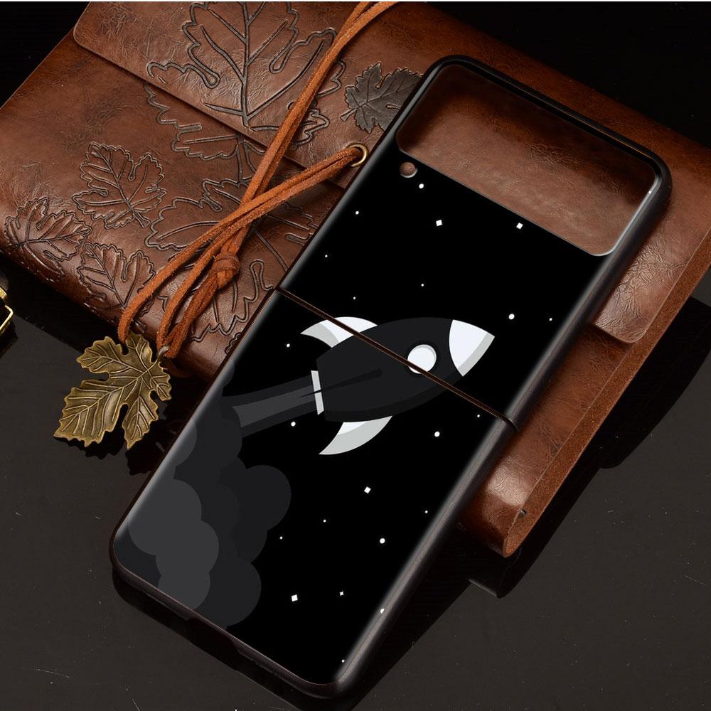 Case For Samsung Galaxy Z Flip 3 4 5G Black Hard PC Phone Housing Z Flip4 Luxury Segmented Cover Cosmic Planet