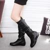 Plus Size 2020 Women's Long Leather Boots - Solid Color, Pleated, High-top, European Style