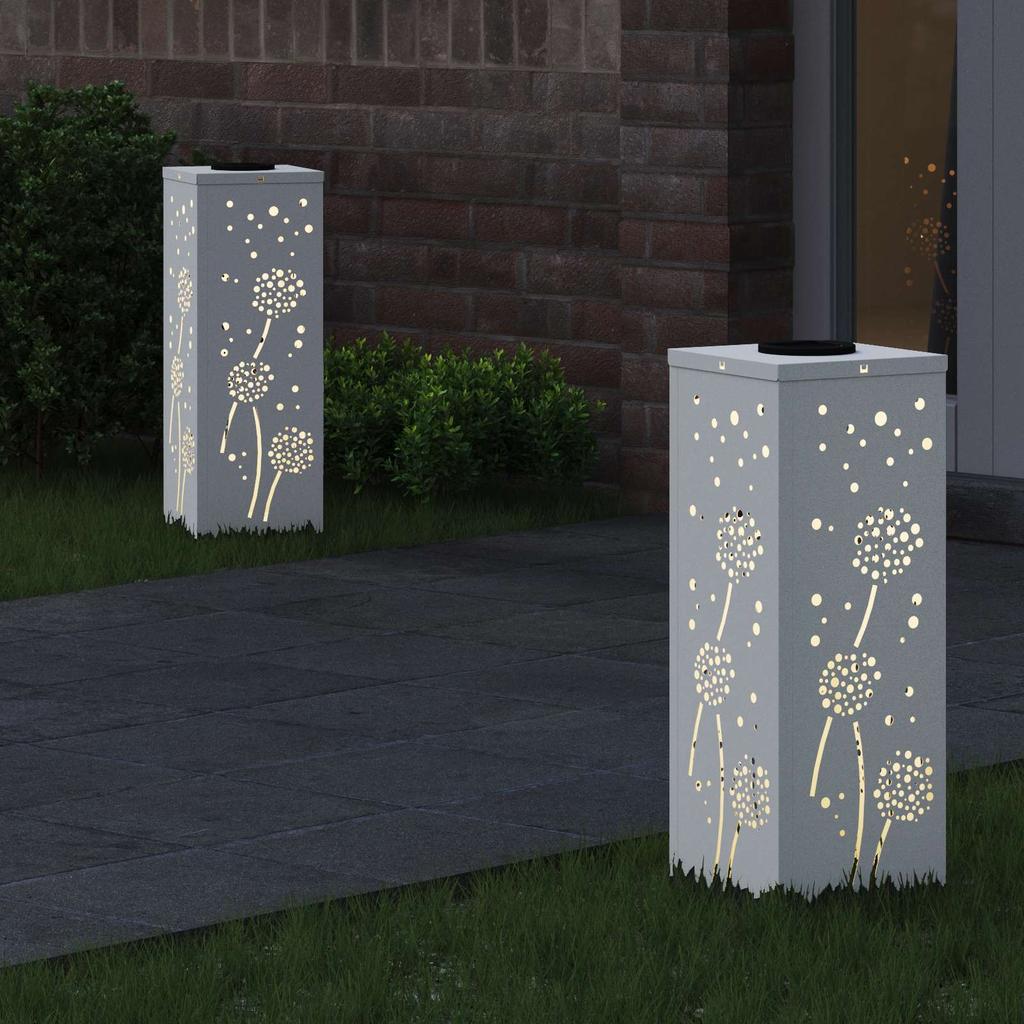 Solar LED Path Light 2 Pcs White Cold Rolled Steel