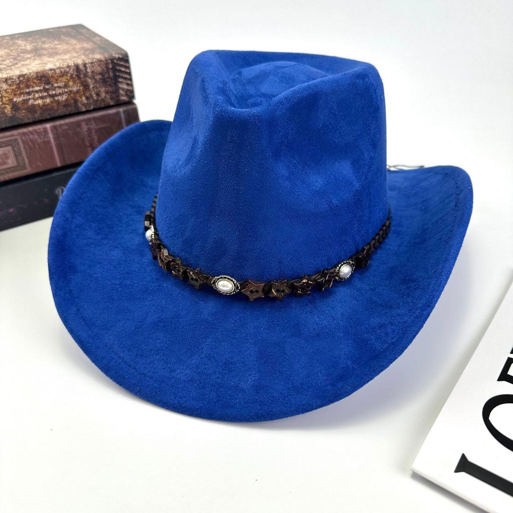 Western Cowboy Hat Women'S Wool British Suede Pearl Accessories Peach Heart Top Hat