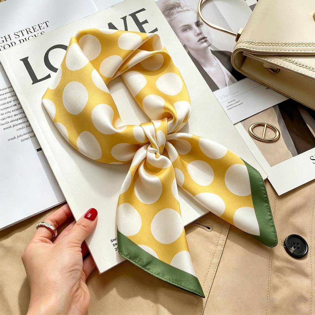 Commuter elegant flower silk scarf women's contrasting color retro printing satin scarf shirt with multi-purpose decorative small scarf