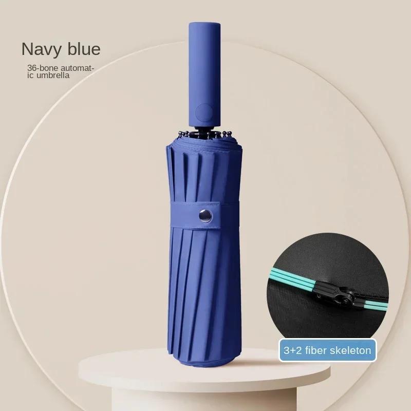 

60 Bone Ветрозащитный Усиленный Автоматический Зонт для Мужчин, Дождь и Солнце, Двойного Назначения, Солнцезащитные Зонты с УФ-защитой, тёмно-синий