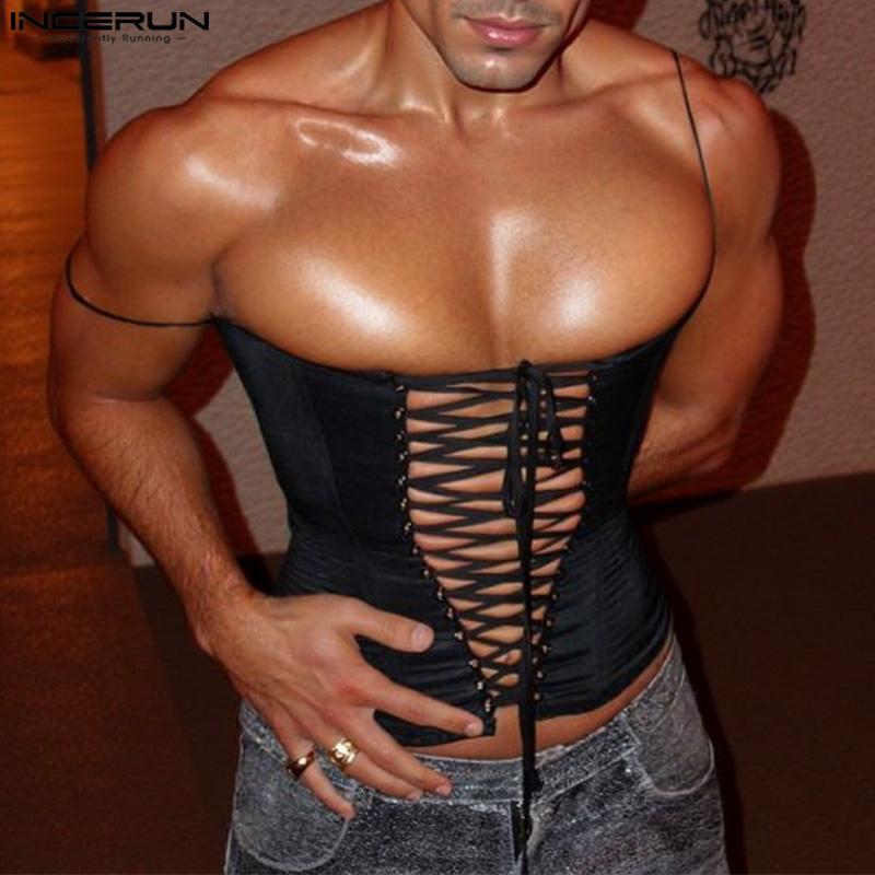 INCERUN Sommer Männer Ärmelloses Strap Bandage Schlank Tanks Party Club Dünne Tops