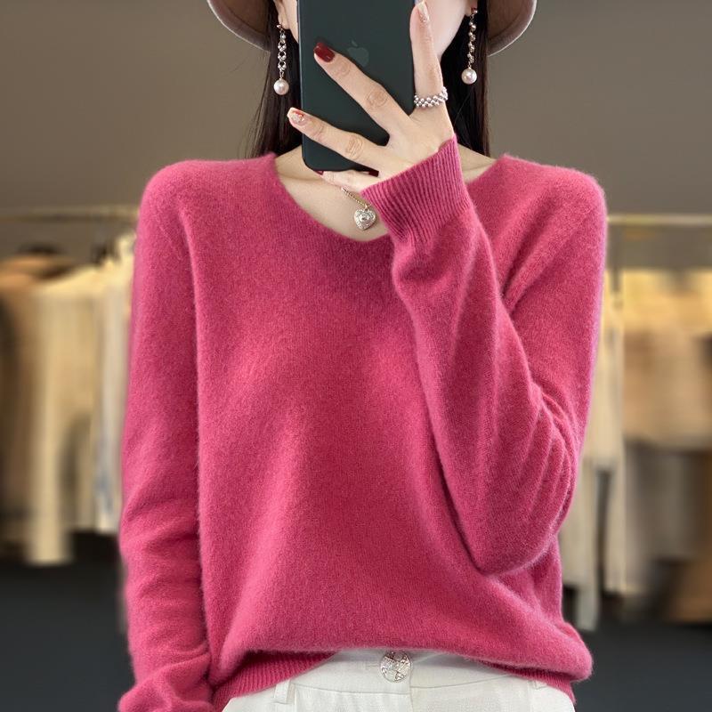 2024 A/W Women's V-Neck Loose Wool & Cashmere Sweater - Soft, Versatile Knit