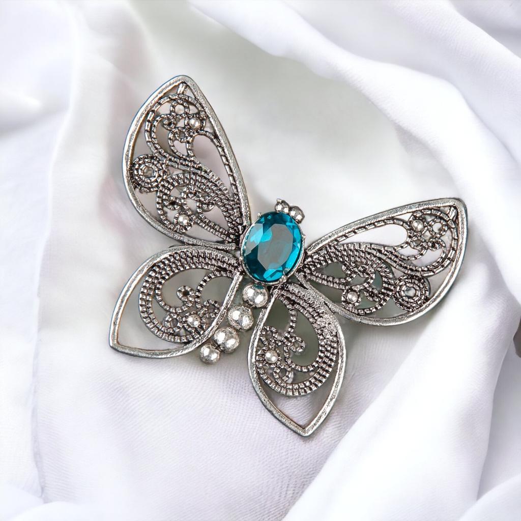 Natural Gemstone Butterfly Pendant, Elegant And Artisan Jewelry 925 Silver 1.66" CP-13