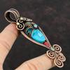 Blue Carved Bone Face Pendant Copper Wire Wrapped Gemstone Pendant Italian Coral & Arizona Turquoise Pendant Copper Jewelry Handmade Pendant