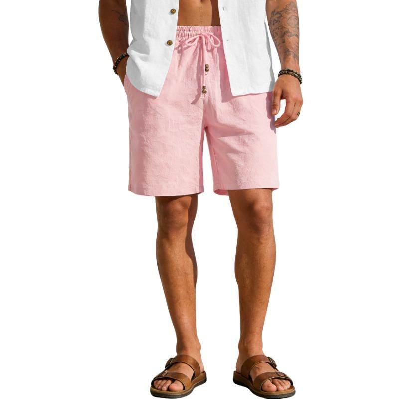 Mens Casual Solid Color Drawstring Linen Blend Shorts S