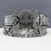 Unisex Y2K Rhinestone Skull Punk Belt with Rivet and Python Skin Design