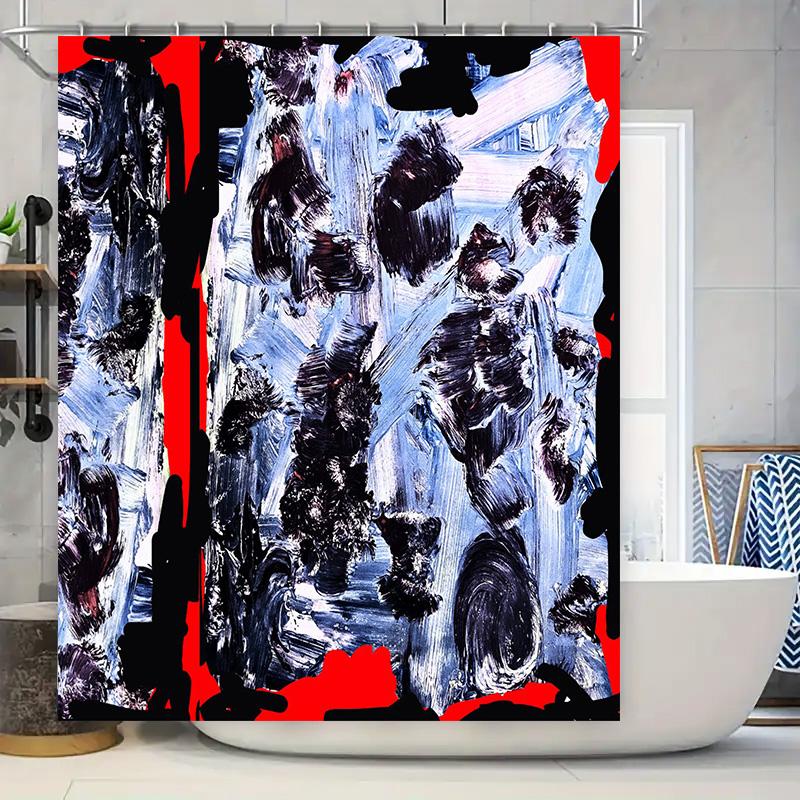 

Abstract Art Shower Curtain Bold Black Red Splash Design, Waterproof Fabric For Bathroom Decorations Modern Bathtub Cover W60H190(CM)-1 Pcs
