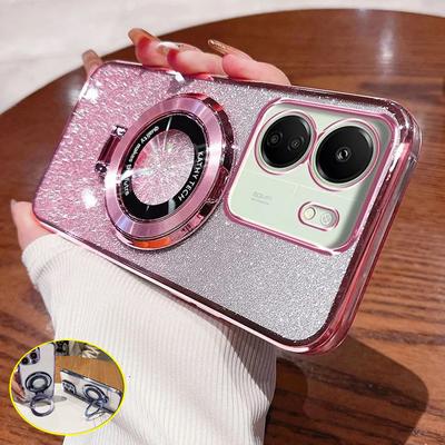 Luxury Glitter Plating Magnetic Holder Phone Case For Xiaomi Redmi Note 13 12 Pro Plus 13C 13R 12C 12S Turbo 3 A3 Bracket Cover