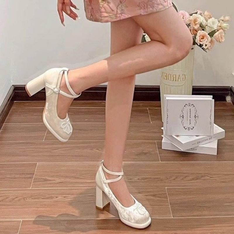 Fashion 2024 Lolita Shoes Women Mary Janes High Heels Shoes Ladies Platform Sandals Female Fashion Elegant Cross Strap Thick Heel Shoes