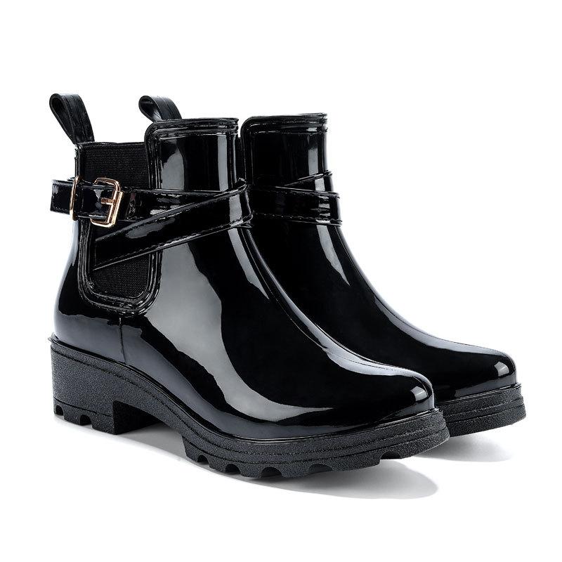 Four Seasons Rain Shoes Women's Chelsea Rain Boots Short Non-slip Water Shoes Fashion Martin Boots Low Heel Casual Adult Rain Boots
