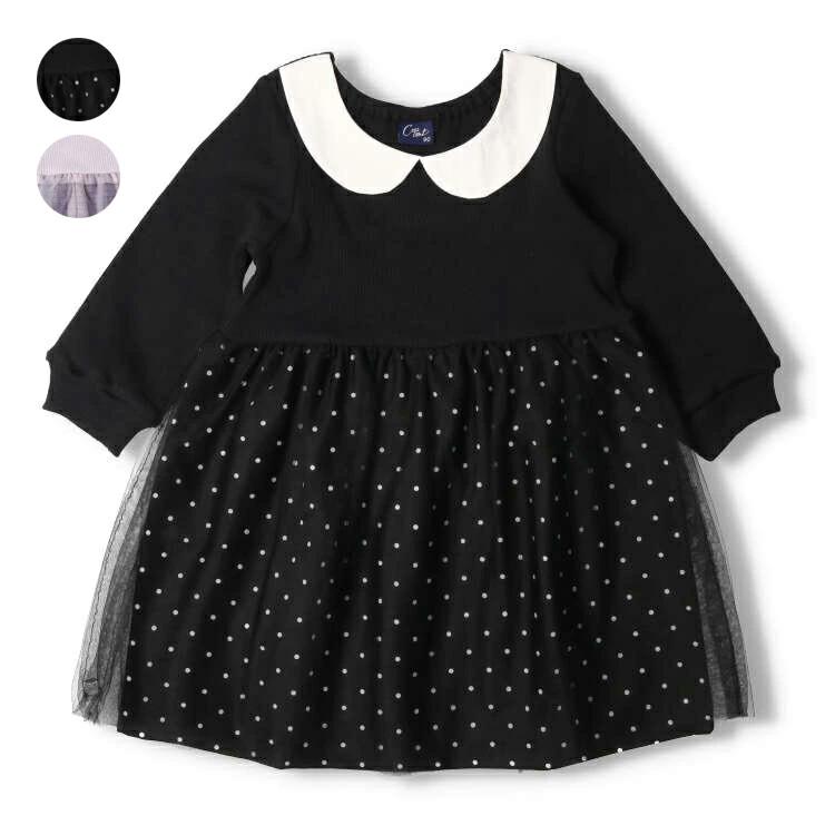 [Children's Clothing] Crescent (Crescent) Collared Tulle Docking Long Sleeve Dress 80cm-130cm N60300