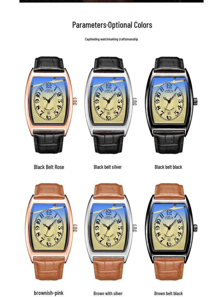 Pánské hodinky Fins Tonneau Classic Modré Světlé Retro Business Vodotěsné Quartzové