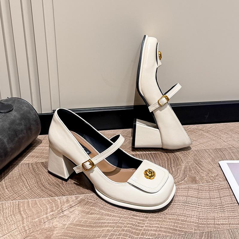 Temperament retro Mary Jane small leather shoes women's spring and autumn new thick heel single shoes