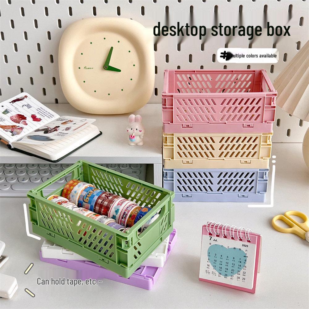 Foldable Desktop Storage Basket for Stationery and Books