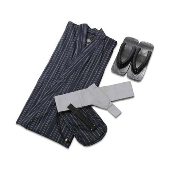 Rochelle Jiggys Shop Mens Yukata 6-Piece Set (Yukata Obi Geta Shingen-bukuro Sensu Koshi-obi) One-touch Easy Dressing Summer Clothes Festival Cool