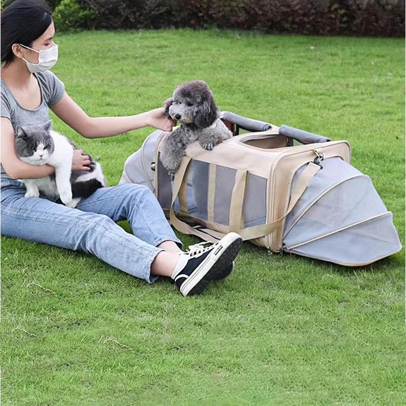Dog Cats Trolley Case with Wheels Pet Rolling Carrier Breathable with Pad Folding Travel Tote for Kennel Puppy Car Traveling
