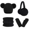 4Pcs/Set Kids Winter Hat Scarf Gloves Ear Warm Set Children's Unisex Fleece-lined Thickened Beanies Windproof Scarf