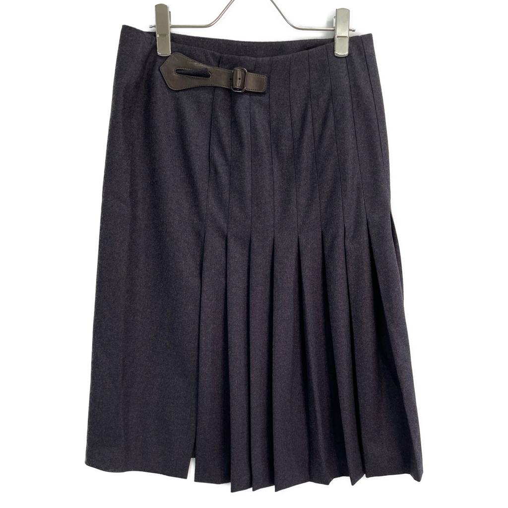 Hermes Grey Leather Belt Wool Pleated Skirt Skirt 38 grayUsed