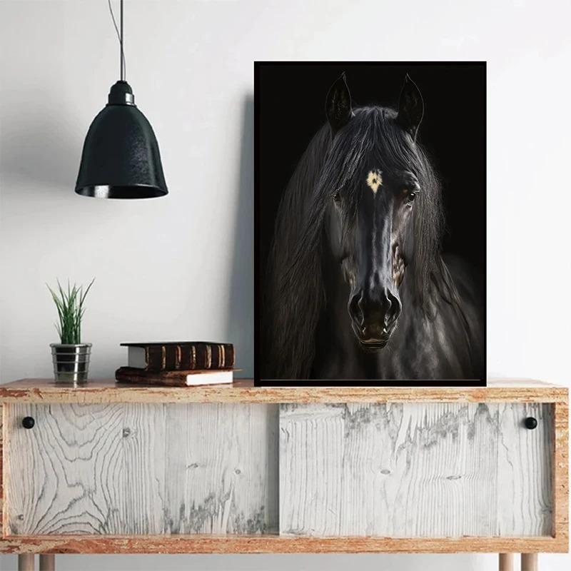 Quadri su tela di cavalli selvaggi in bianco e nero su poster artistici da parete, stampe, quadri da parete, animali moderni, decorazioni per la stanza, senza cornice